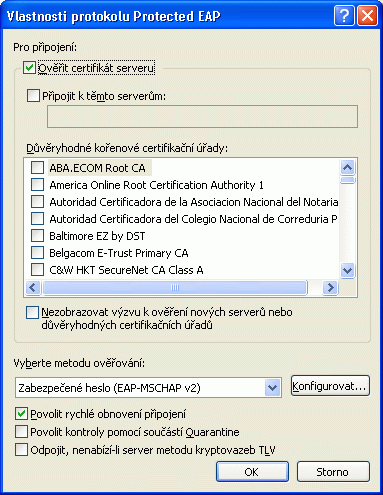 vlastnosti protokolu PEAP